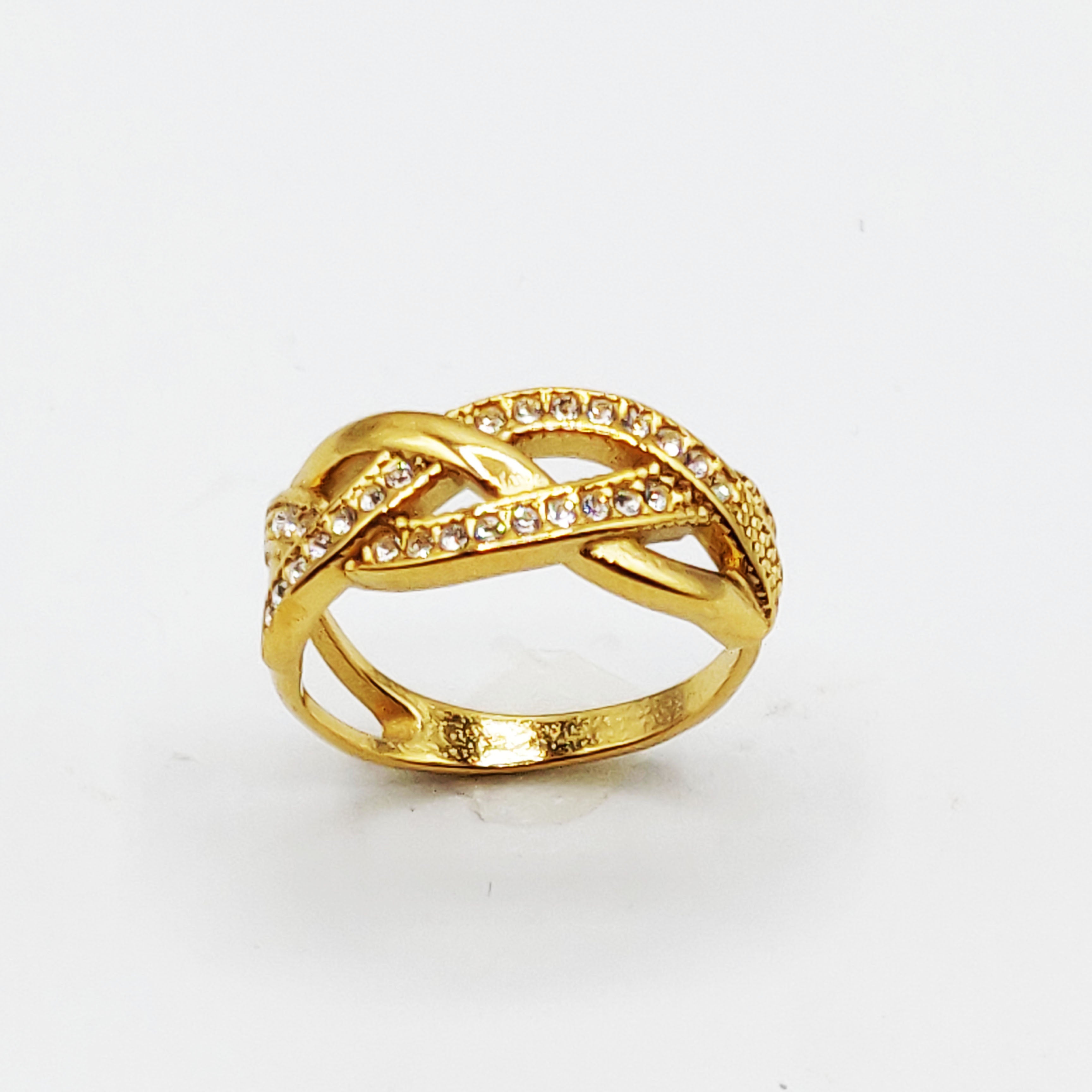 Bague Tresse Lignes Dorées et Cristaux Luxe