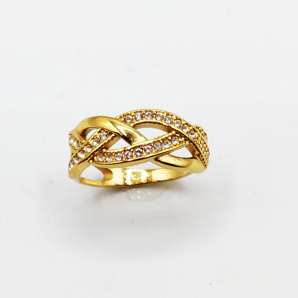 Bague Tresse Lignes Dorées et Cristaux Luxe