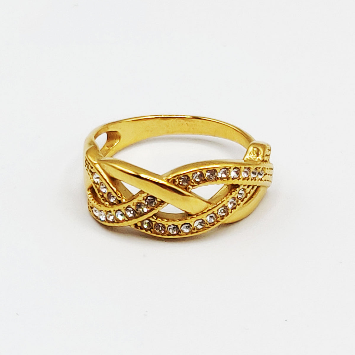 Bague Tresse Lignes Dorées et Cristaux Luxe