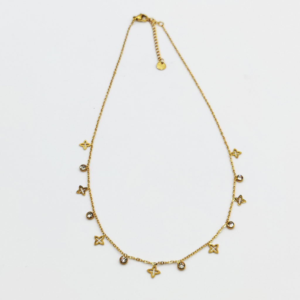 Collier Multi Étoiles Creuses et Cristaux Luxe