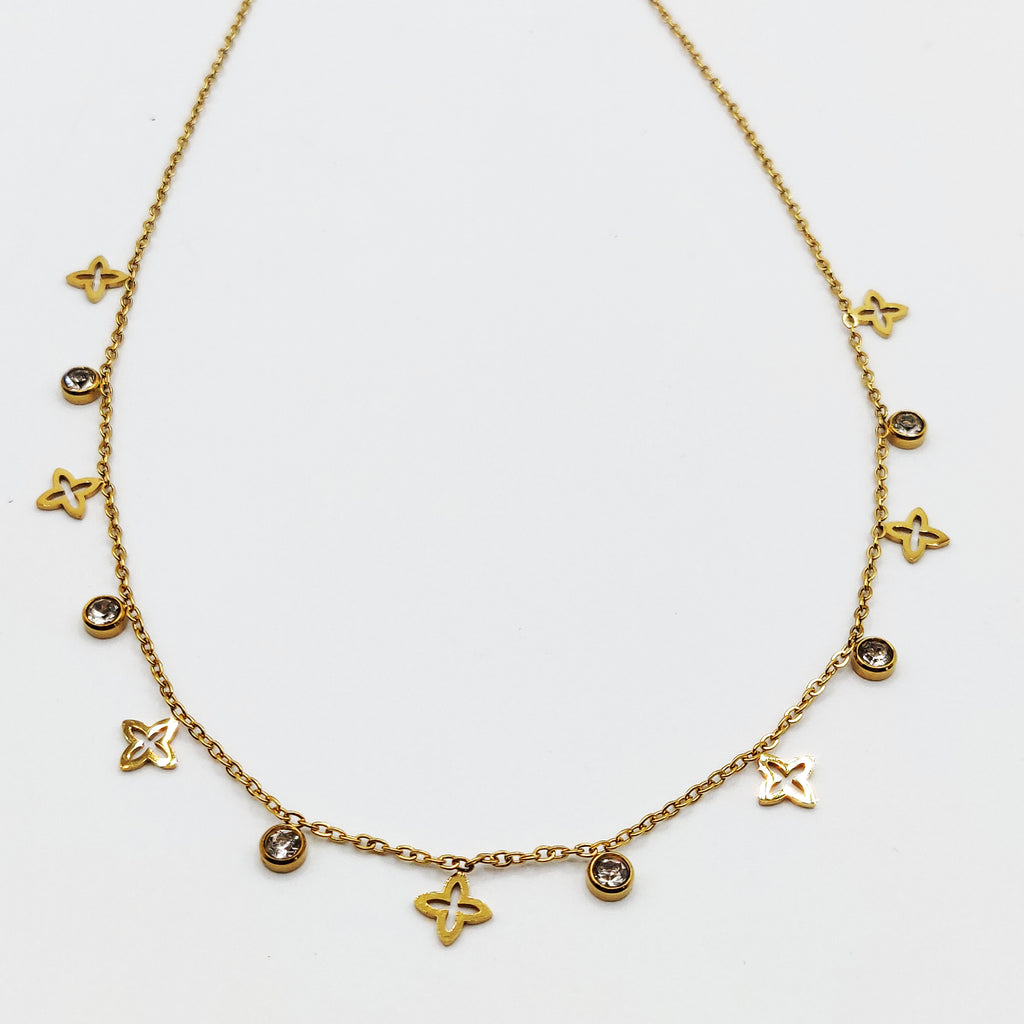 Collier Multi Étoiles Creuses et Cristaux Luxe