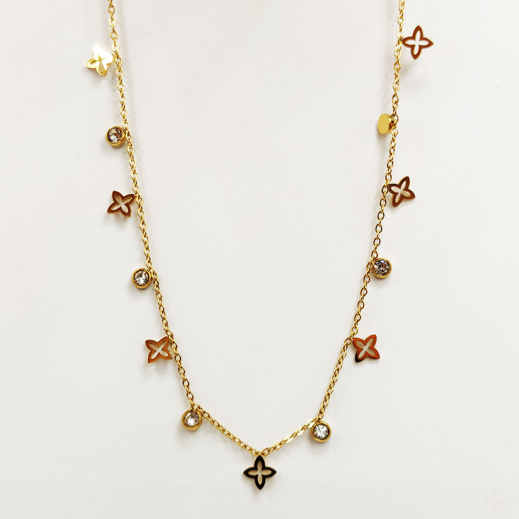 Collier Multi Étoiles Creuses et Cristaux Luxe