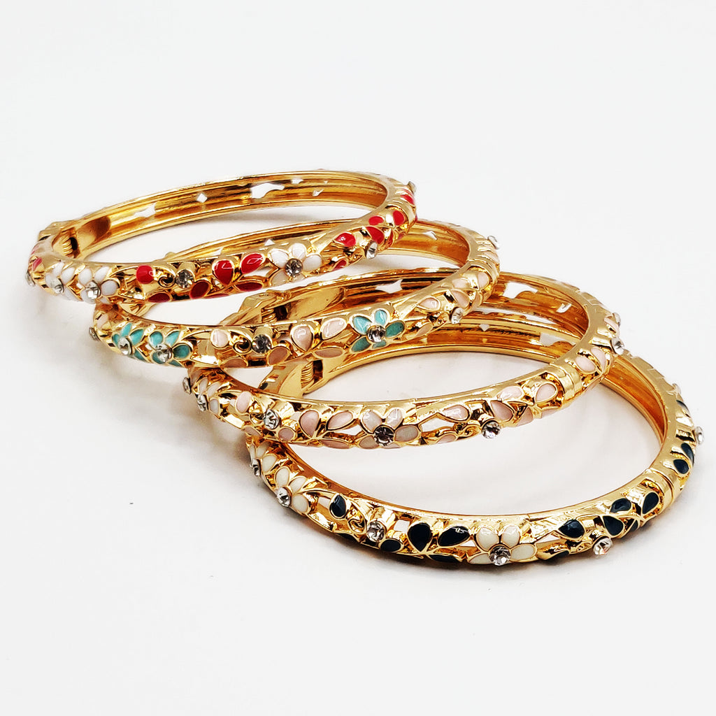 4 Bracelets Thaïlandais Dorés Fleurs Multicolores Luxe