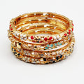 4 Bracelets Thaïlandais Dorés Fleurs Multicolores Luxe
