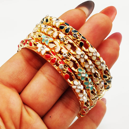 4 Bracelets Thaïlandais Dorés Fleurs Multicolores Luxe