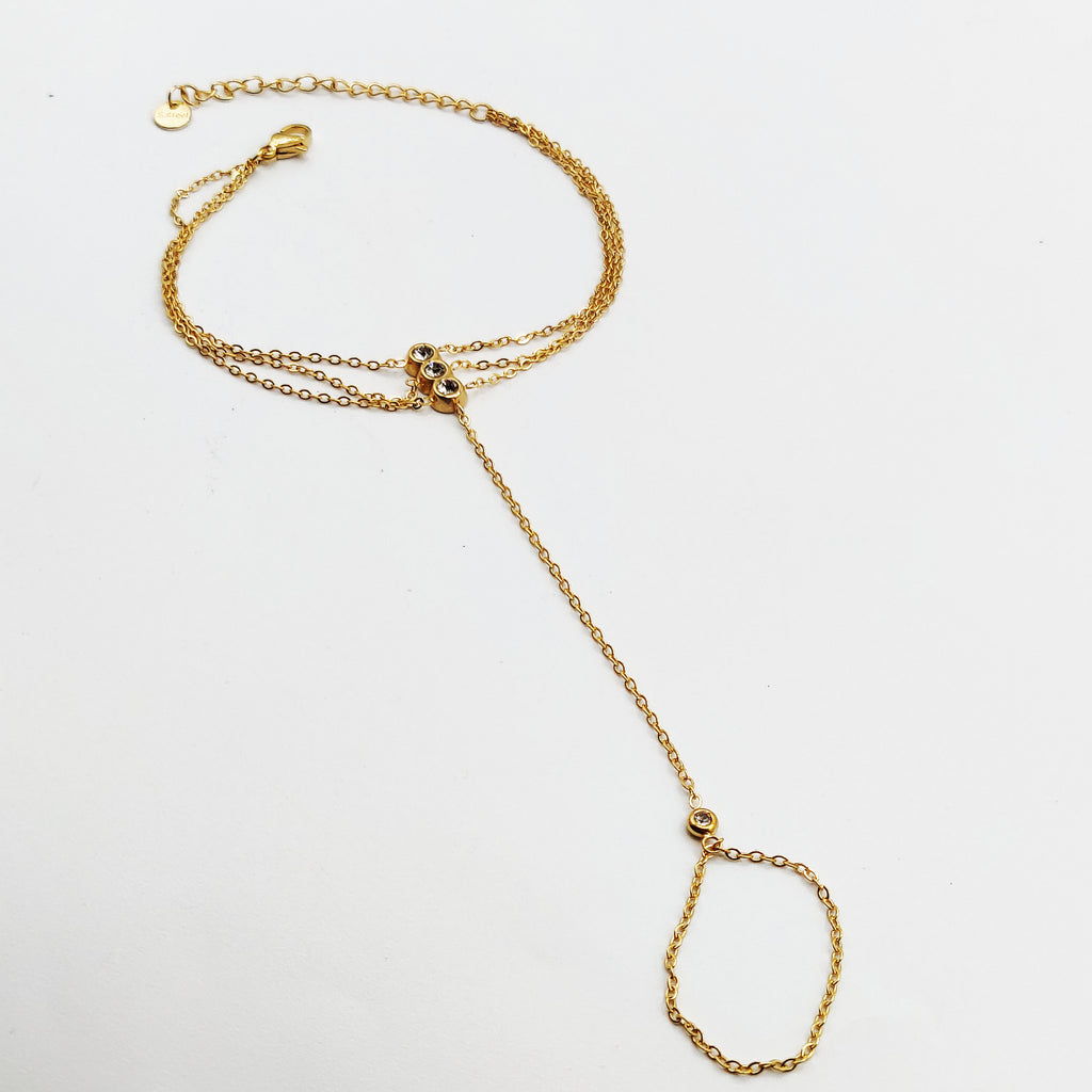Bracelet / Chaîne de Main Triple Lignes et Cristaux Luxe