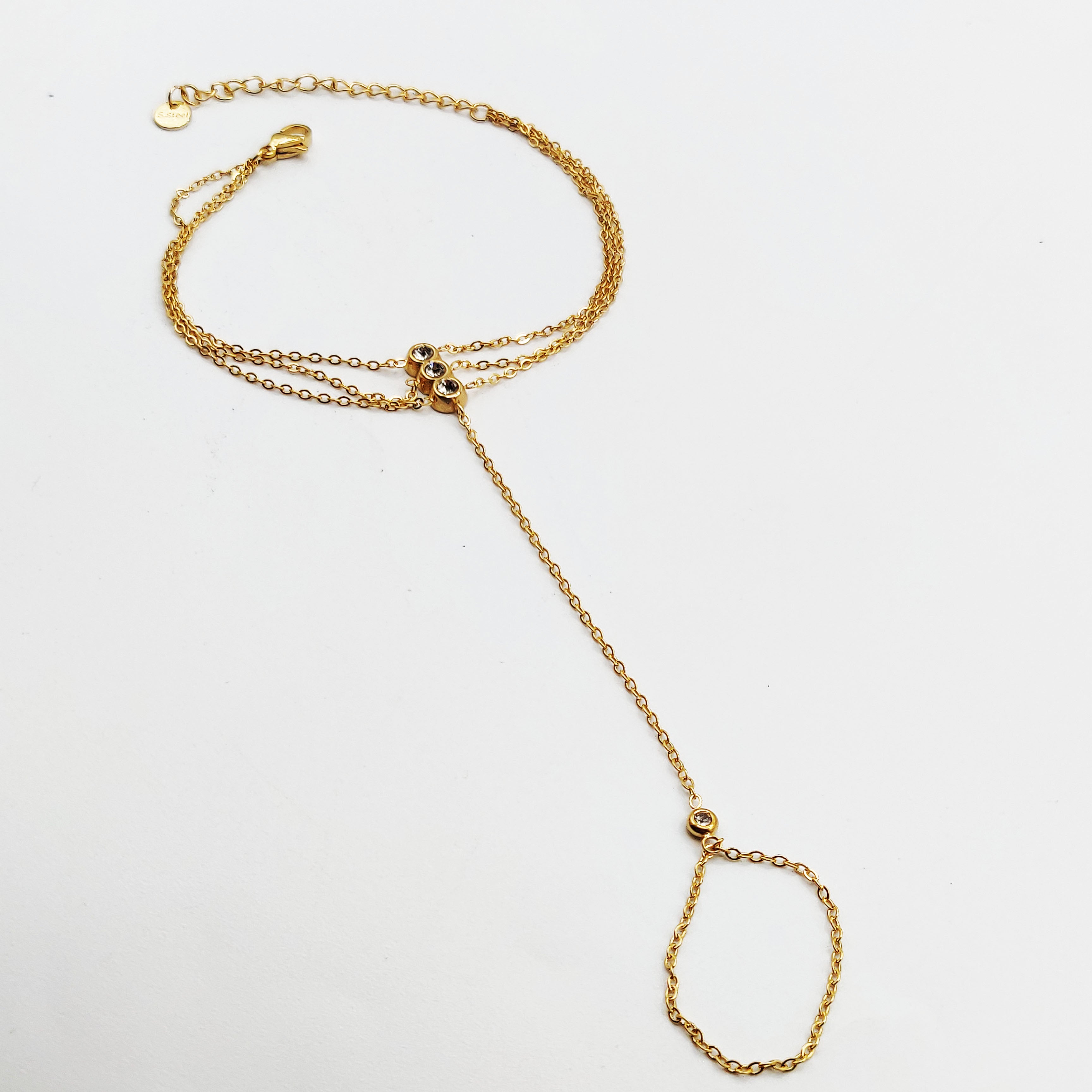 Bracelet / Chaîne de Main Triple Lignes et Cristaux Luxe