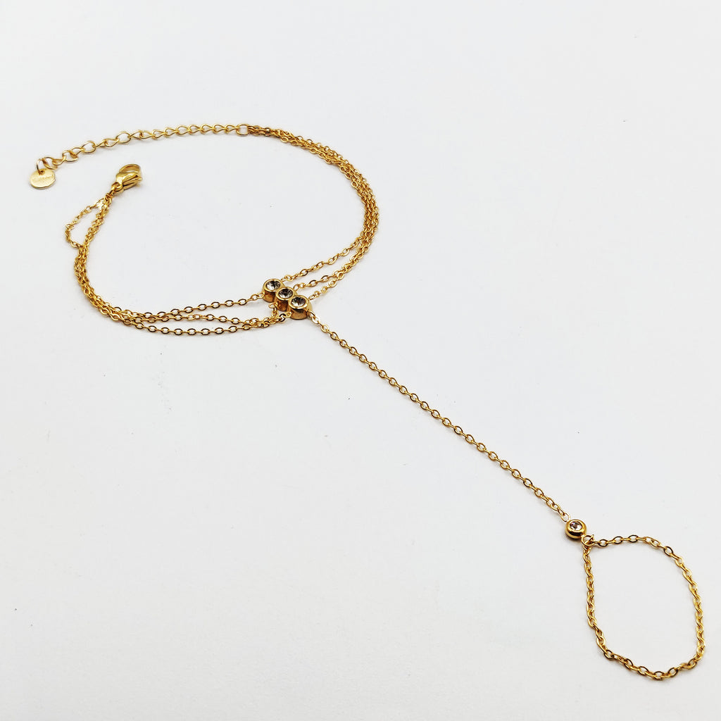 Bracelet / Chaîne de Main Triple Lignes et Cristaux Luxe