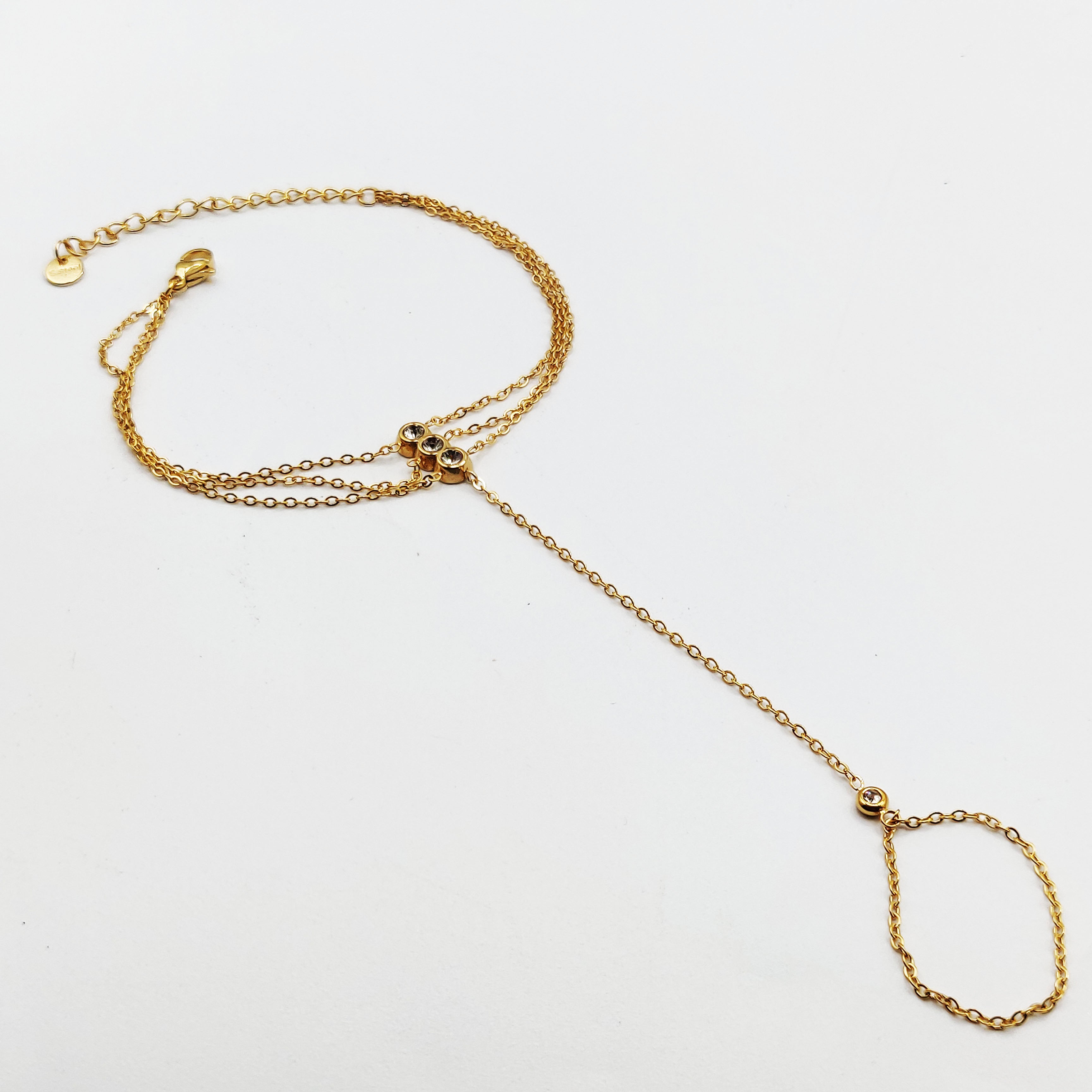 Bracelet / Chaîne de Main Triple Lignes et Cristaux Luxe