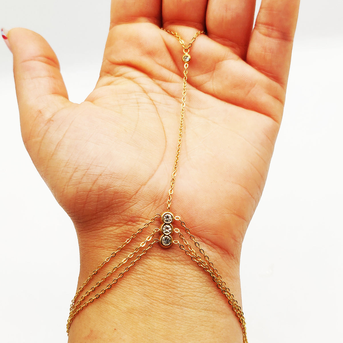 Bracelet / Chaîne de Main Triple Lignes et Cristaux Luxe