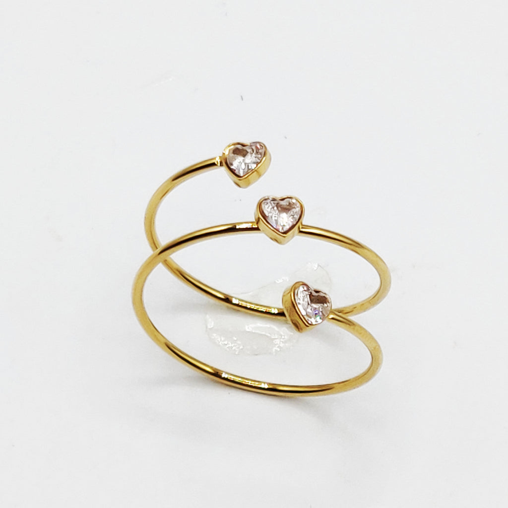 Bague Triple Lignes et Cristaux Coeurs Luxe
