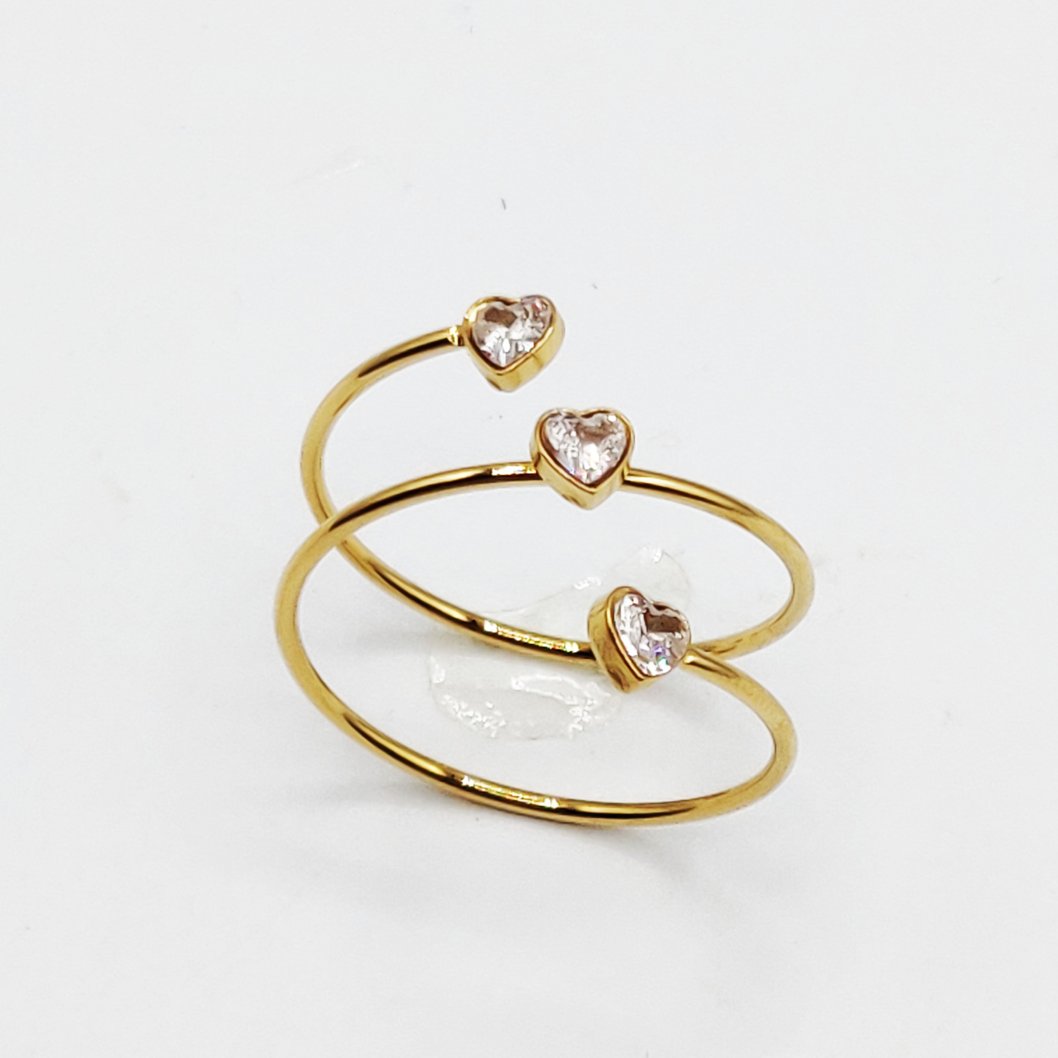 Bague Triple Lignes et Cristaux Coeurs Luxe