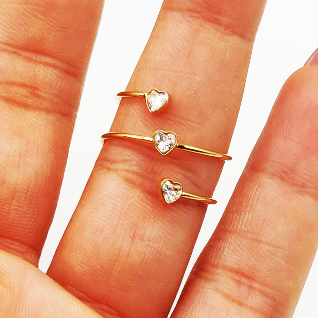 Bague Triple Lignes et Cristaux Coeurs Luxe