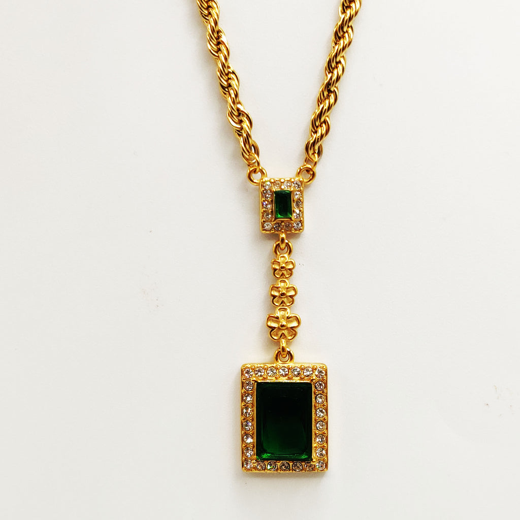 Collier Torsade Marguerites Grand Rectangle Vert Luxe