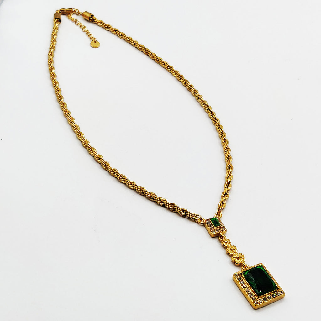 Collier Torsade Marguerites Grand Rectangle Vert Luxe