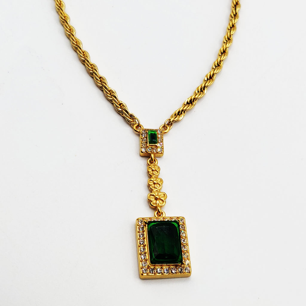 Collier Torsade Marguerites Grand Rectangle Vert Luxe