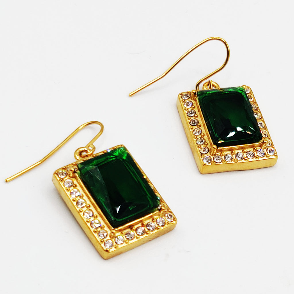 Boucles d'oreilles Marguerites Grand Rectangle Vert Luxe