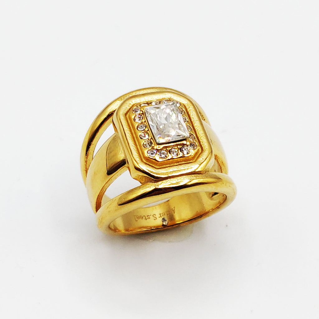 Bague Triple Lignes Grand Cristal Rectangle Luxe