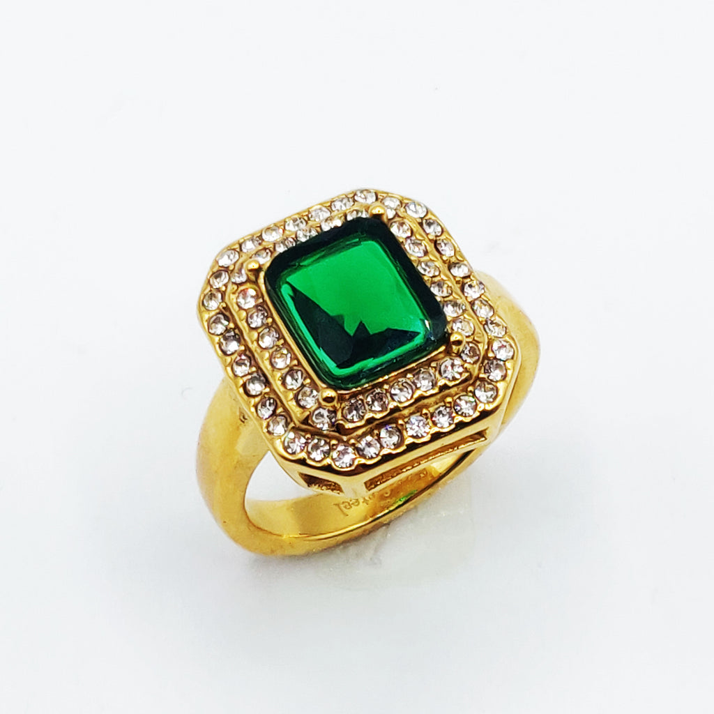 Bague Double Rectangles Cristaux Gros Cristal Vert Luxe