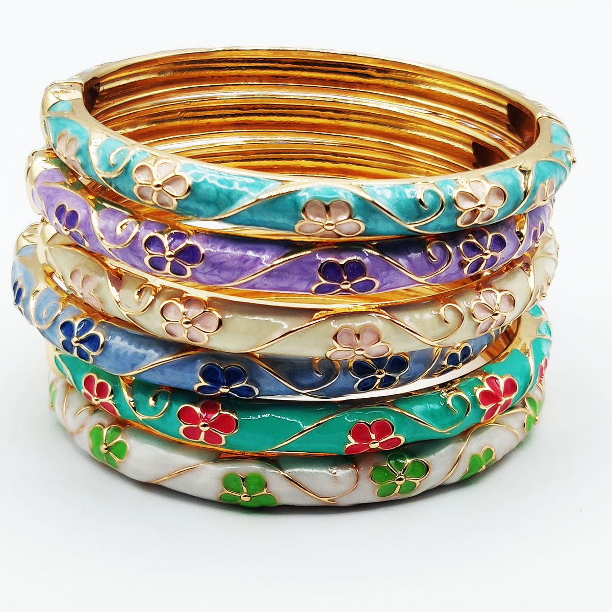 6 Bracelets Thaïlandais Fleurs Multicolores
