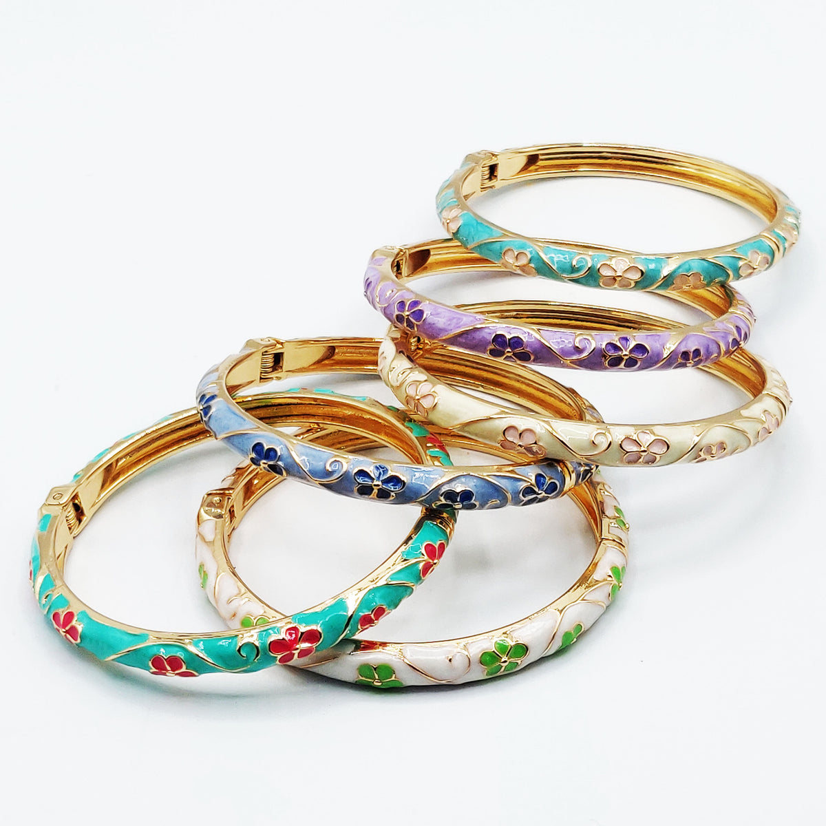 6 Bracelets Thaïlandais Fleurs Multicolores