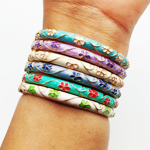 6 Bracelets Thaïlandais Fleurs Multicolores