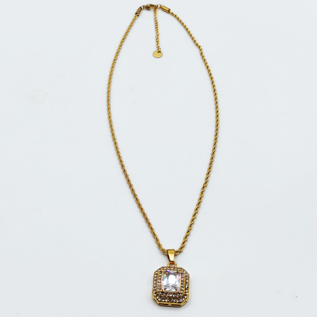 Collier Double Rectangles Cristaux Gros Cristal Luxe