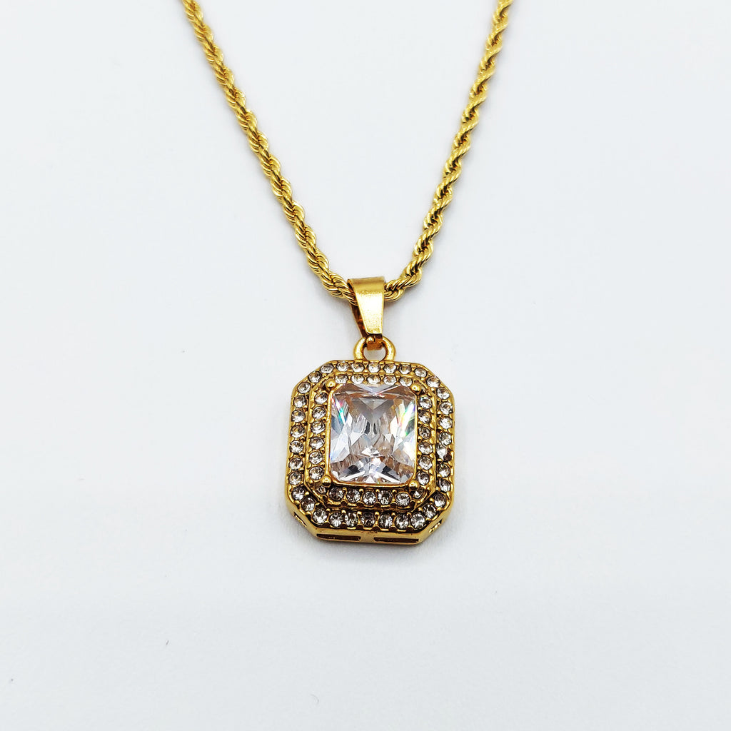 Collier Double Rectangles Cristaux Gros Cristal Luxe