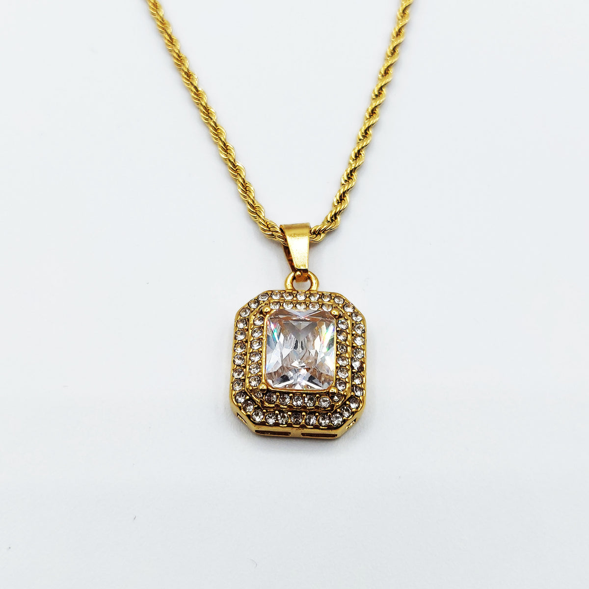 Collier Double Rectangles Cristaux Gros Cristal Luxe