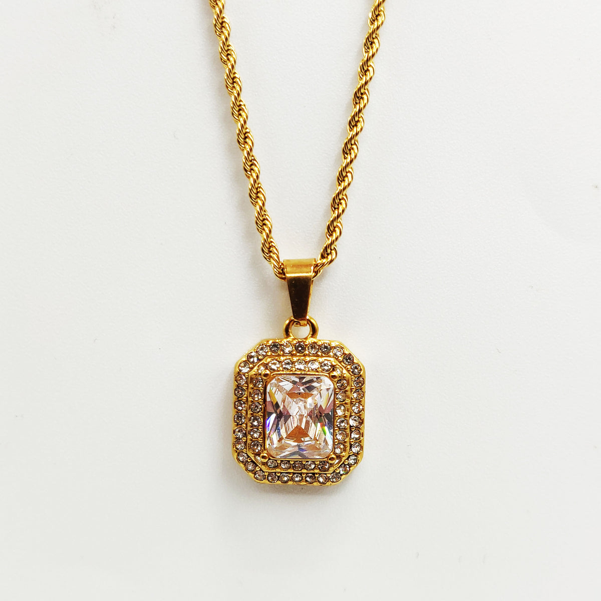 Collier Double Rectangles Cristaux Gros Cristal Luxe