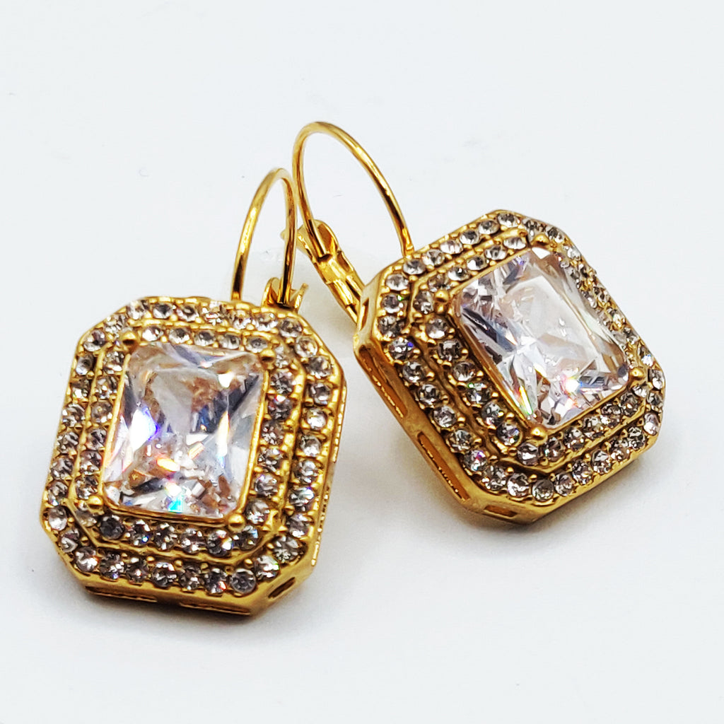 Boucles d'oreilles Double Rectangles Cristaux Gros Cristal Luxe