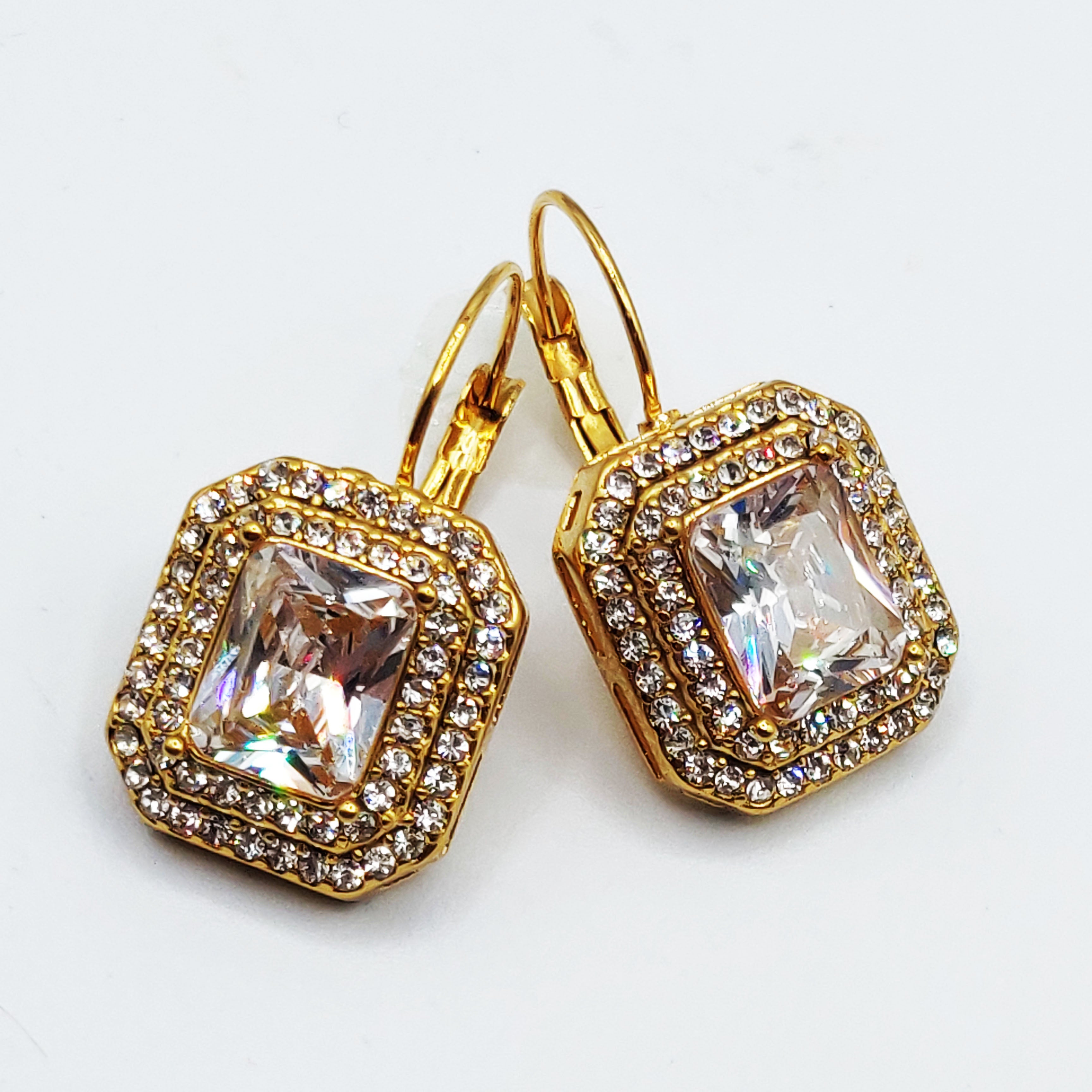 Boucles d'oreilles Double Rectangles Cristaux Gros Cristal Luxe