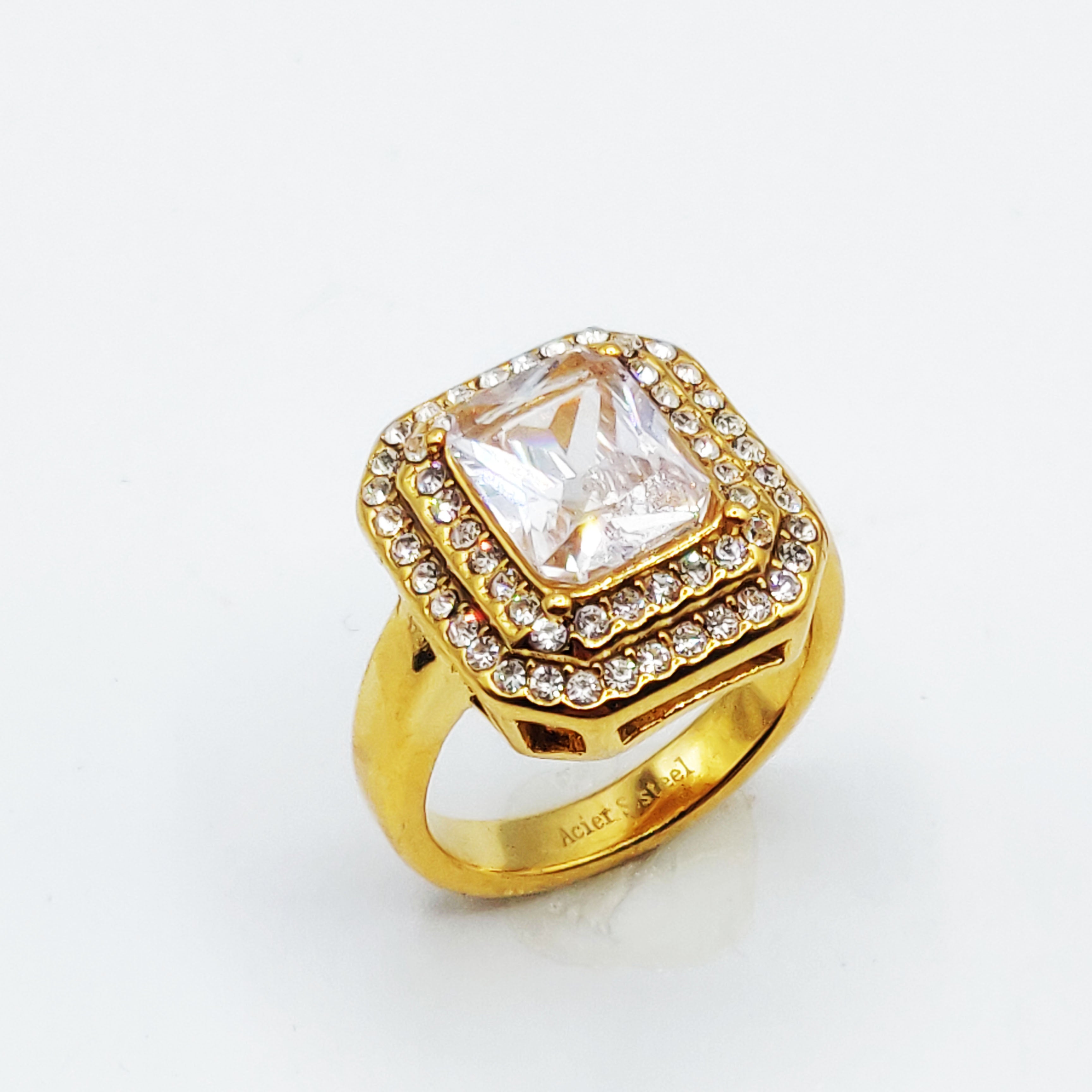 Bague Double Rectangles Cristaux Gros Cristal Luxe