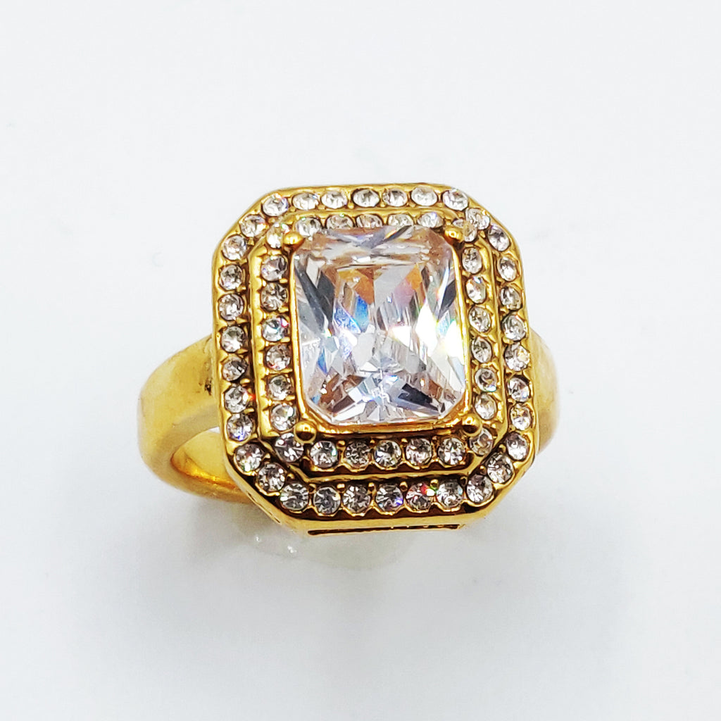 Bague Double Rectangles Cristaux Gros Cristal Luxe