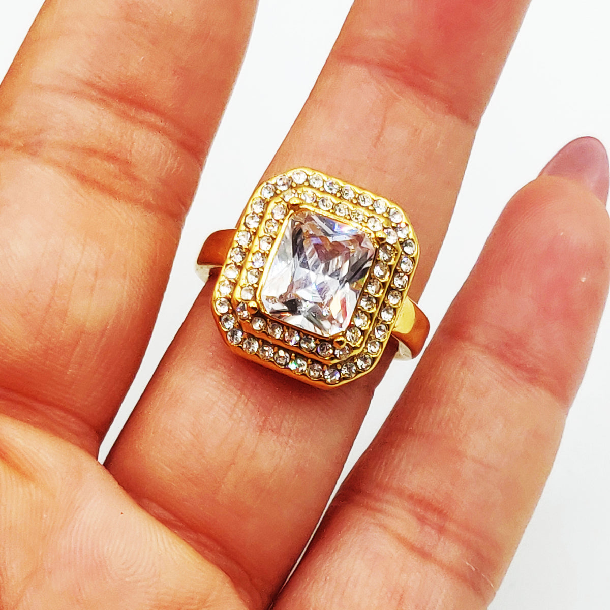 Bague Double Rectangles Cristaux Gros Cristal Luxe
