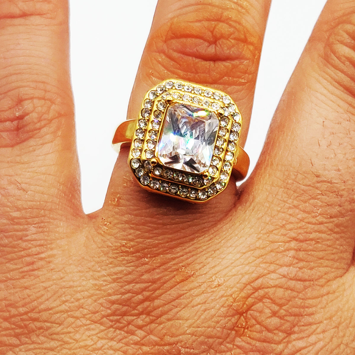 Bague Double Rectangles Cristaux Gros Cristal Luxe