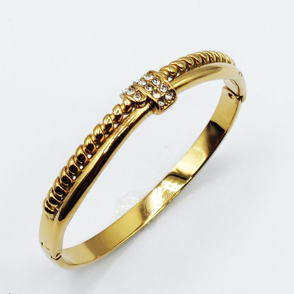 Bracelet Rigide Double Lignes Torsade et Simple Cristaux Luxe