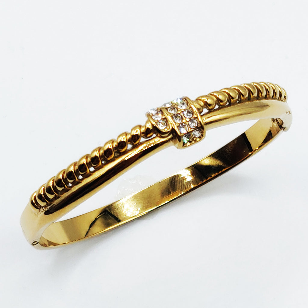 Bracelet Rigide Double Lignes Torsade et Simple Cristaux Luxe