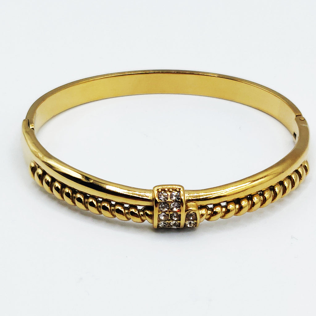Bracelet Rigide Double Lignes Torsade et Simple Cristaux Luxe