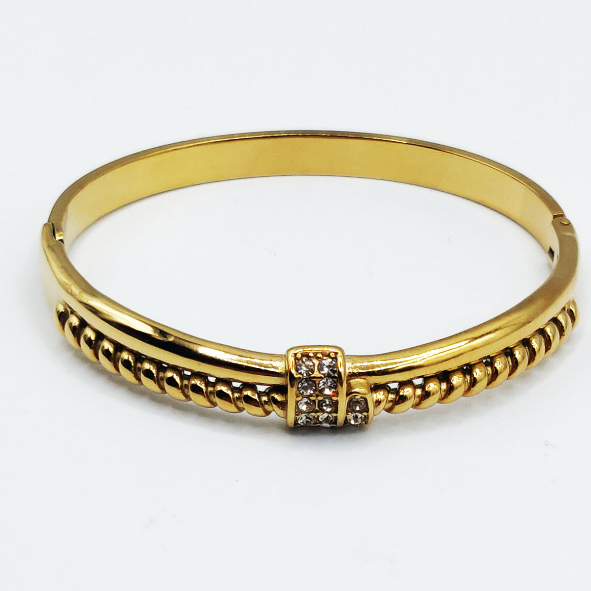 Bracelet Rigide Double Lignes Torsade et Simple Cristaux Luxe