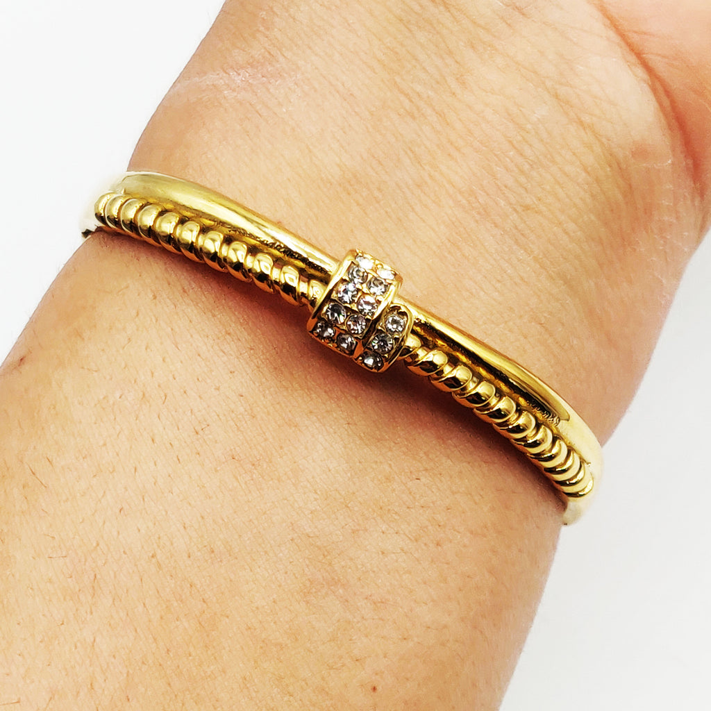 Bracelet Rigide Double Lignes Torsade et Simple Cristaux Luxe