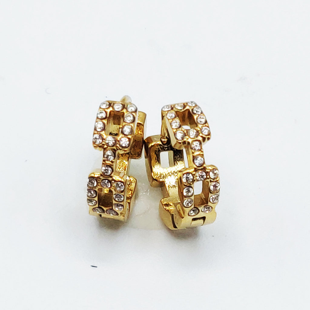 Boucles d'oreilles Créoles Chaîne Carrée Cristaux Luxe