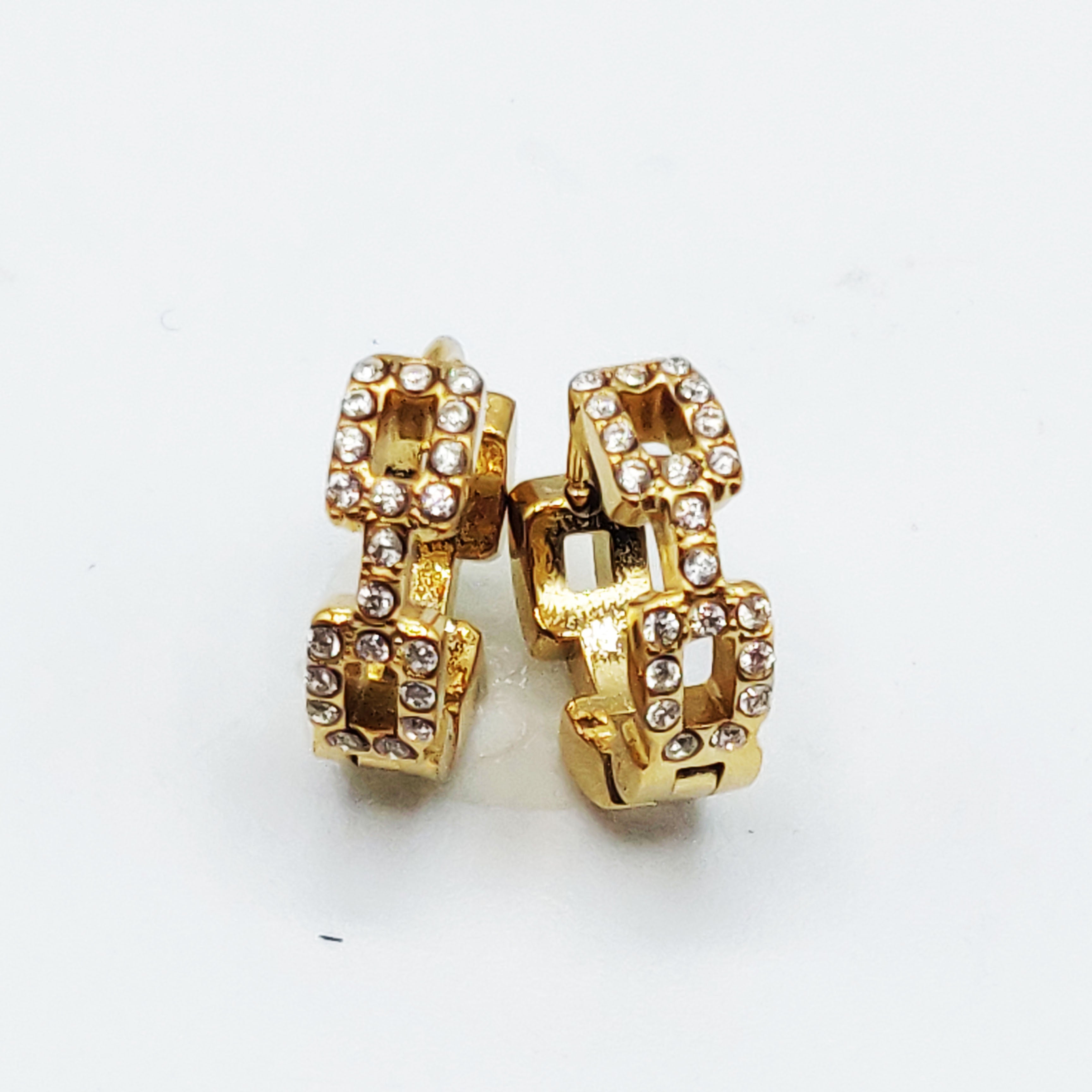 Boucles d'oreilles Créoles Chaîne Carrée Cristaux Luxe