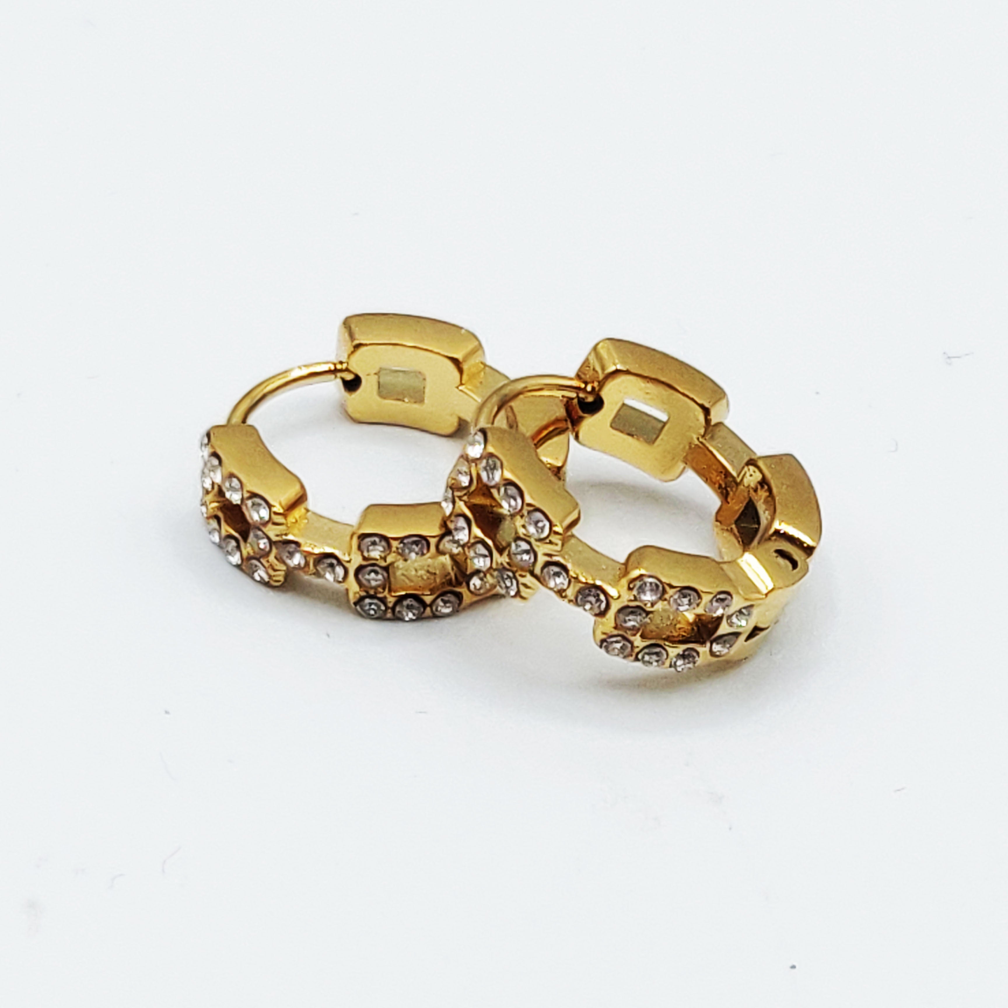 Boucles d'oreilles Créoles Chaîne Carrée Cristaux Luxe