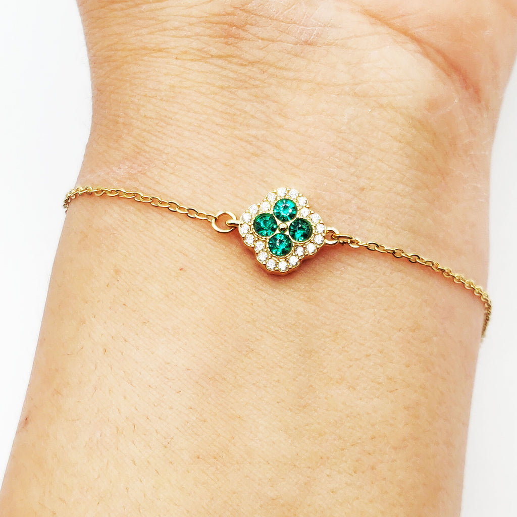 Bracelet Trèfle Cristaux Verts Tour Cristaux Luxe