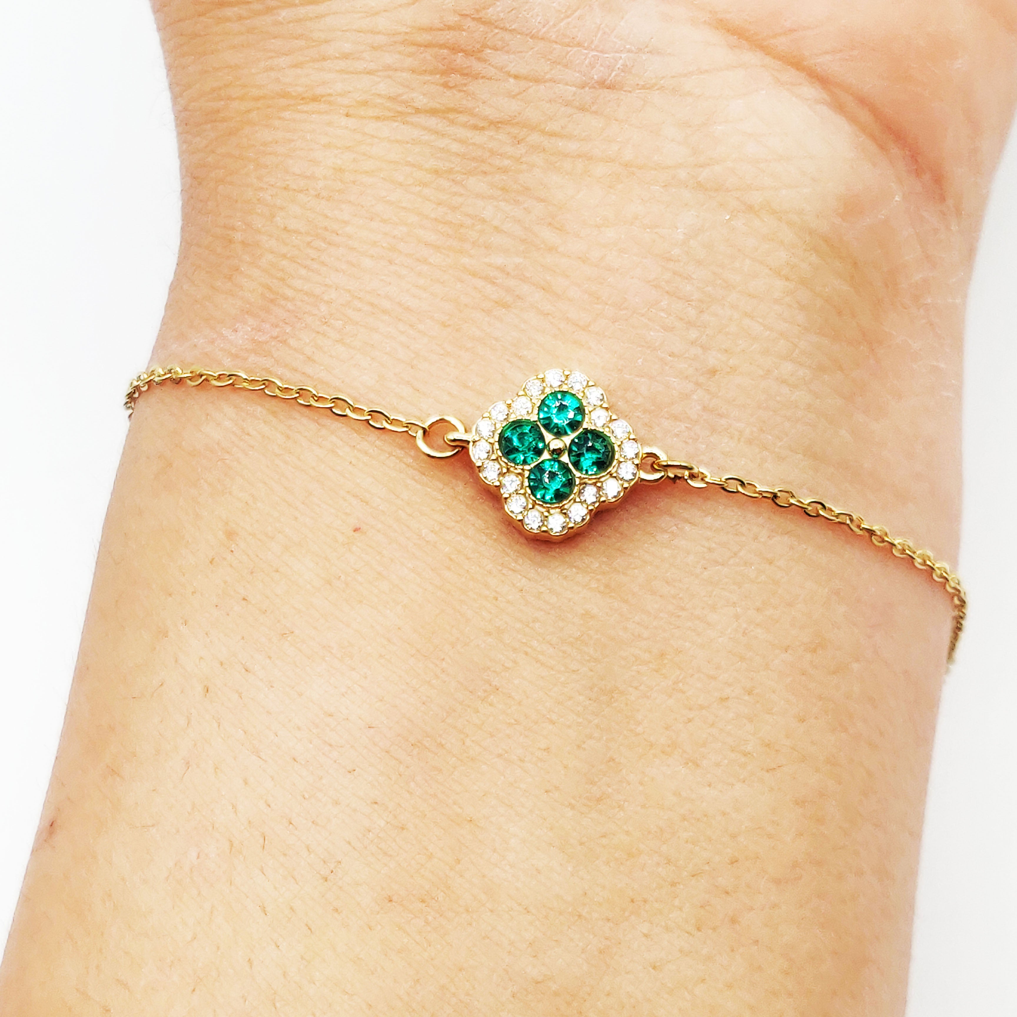 Bracelet Trèfle Cristaux Verts Tour Cristaux Luxe