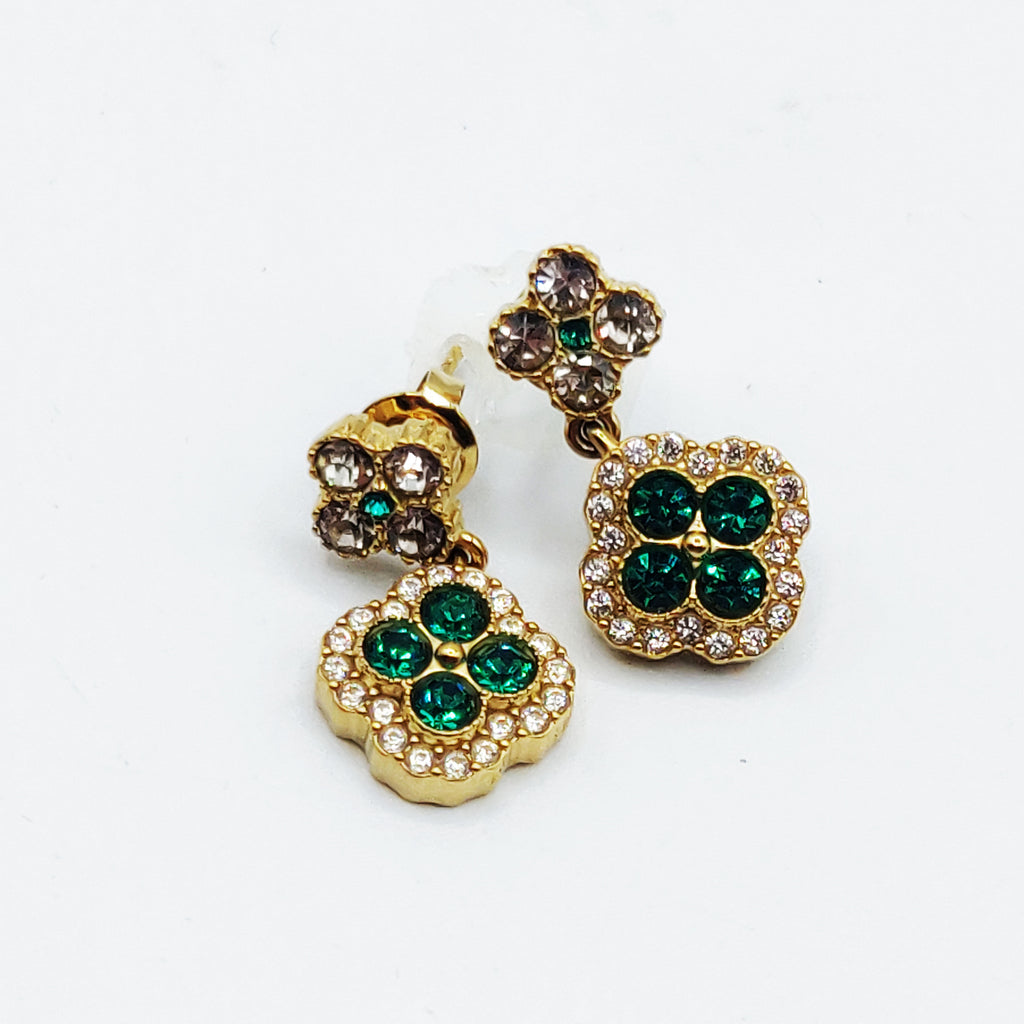 Boucles d'oreilles Trèfle Cristaux Verts Tour Cristaux Luxe