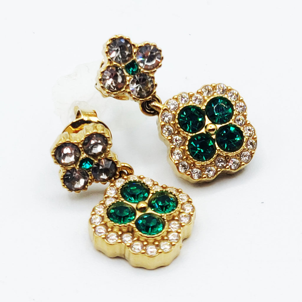 Boucles d'oreilles Trèfle Cristaux Verts Tour Cristaux Luxe