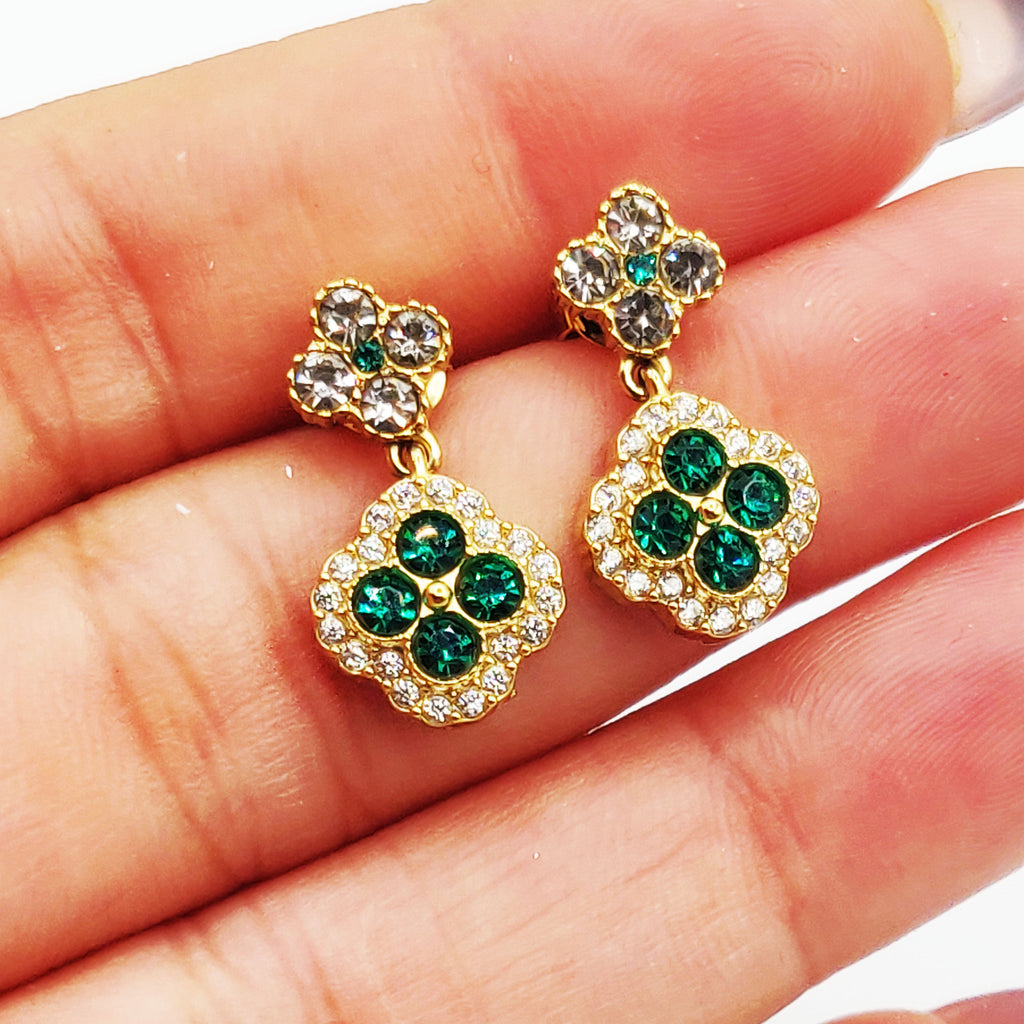 Boucles d'oreilles Trèfle Cristaux Verts Tour Cristaux Luxe