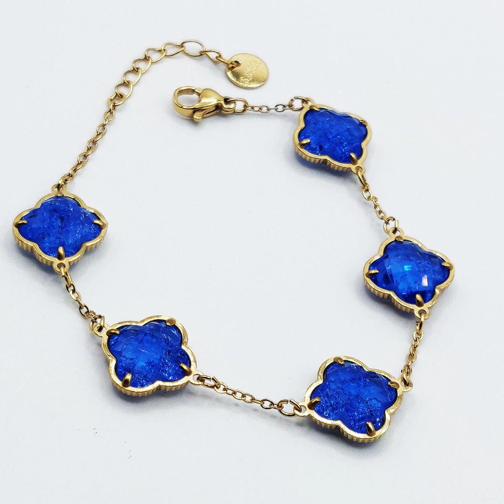 Bracelet Multi Trèfles Pierres Bleues Luxe